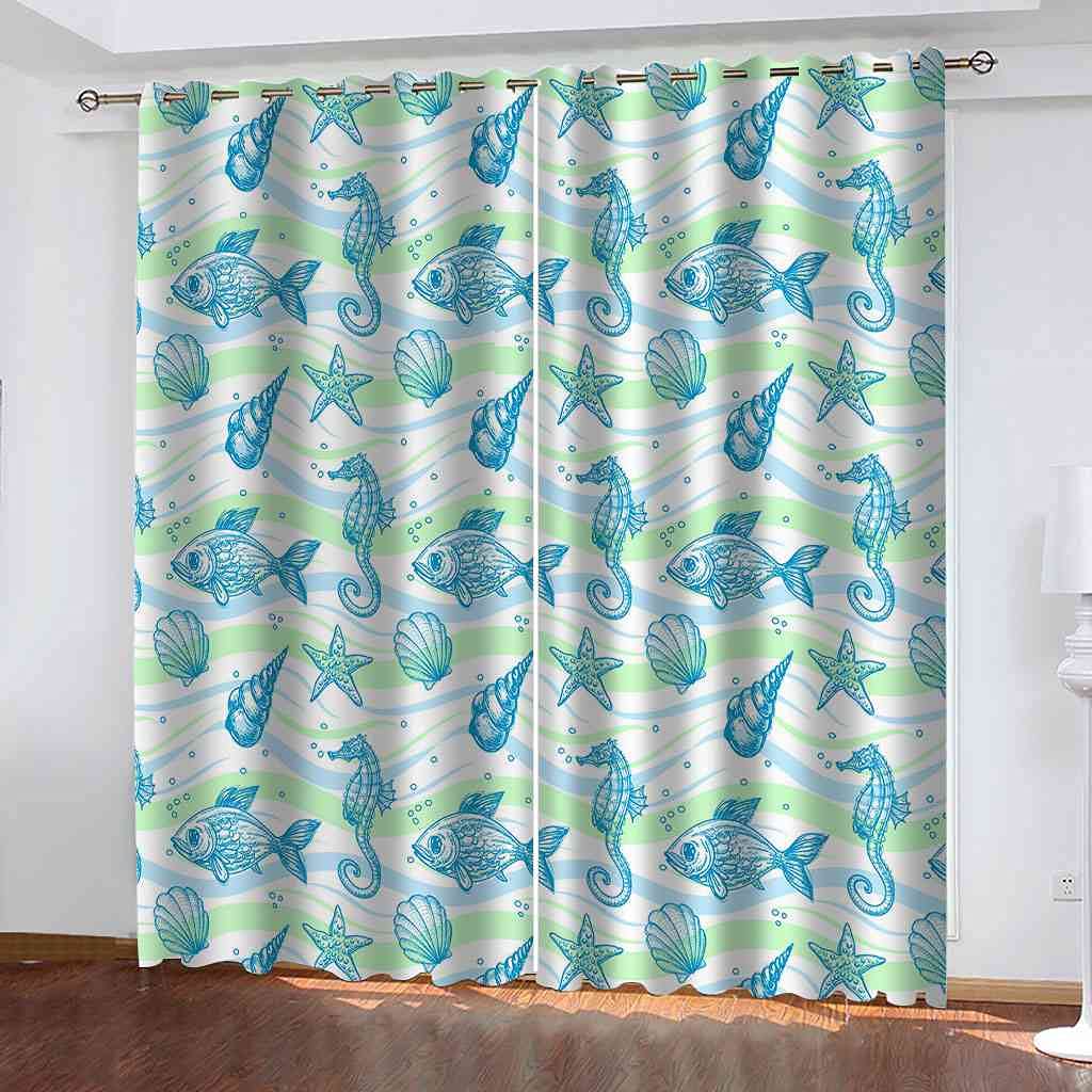 Rideau chambre occultant motif lion de mer pour créer une ambiance marine apaisante