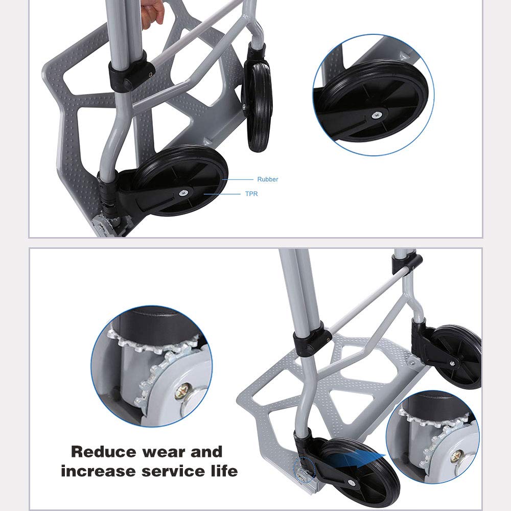 Nictemaw Carretilla de Transporte Plegable de Aluminio, Carretilla de Mano para la Industria y el hogar con Mango telescópico de 97 cm, Carga máxima de 100 kg, Color Plateado