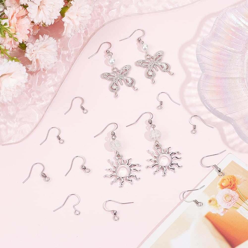 SUNNYCLUE 1 Box 240Pcs 4 Styles Stainless Steel Fish Hook Earrings French Earring Hooks Bulk Ear Wire Fishhook Silver Earwires Hook Earring Findings for jewellery Making Supplies DIY Dangle Earrings - Image 4