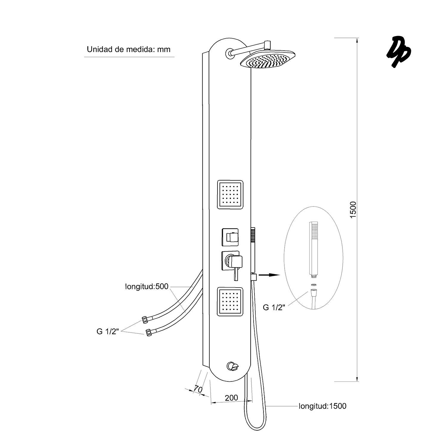 DP Grifería Bahamas - Columna de hidromasaje en aluminio, Blanco