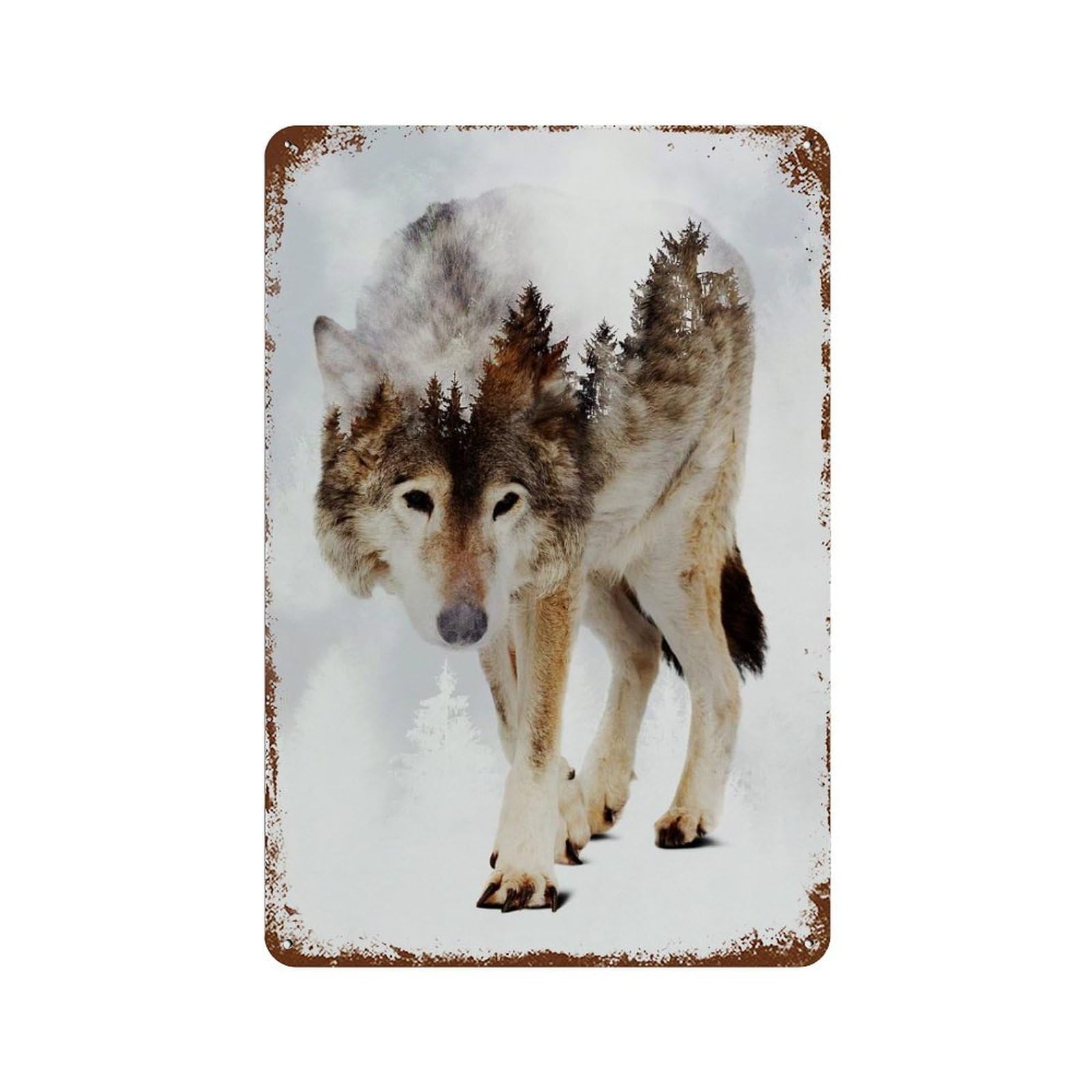 Rusty Metal Tin Sign with Wolf And Forest 7 Design 11.8"x7.9", for Farmhouse, Kitchen And Entryway Decor, Classic Wall Plaque