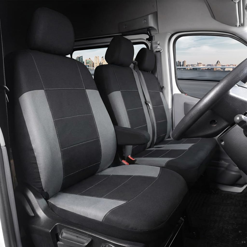AUTOYOUTH Lot de 2 + 1 housses de siège de camionnette, style ethnique rétro Baja, rembourrées, triple couche, imperméables, compatibles avec airbag universel, gris/noir