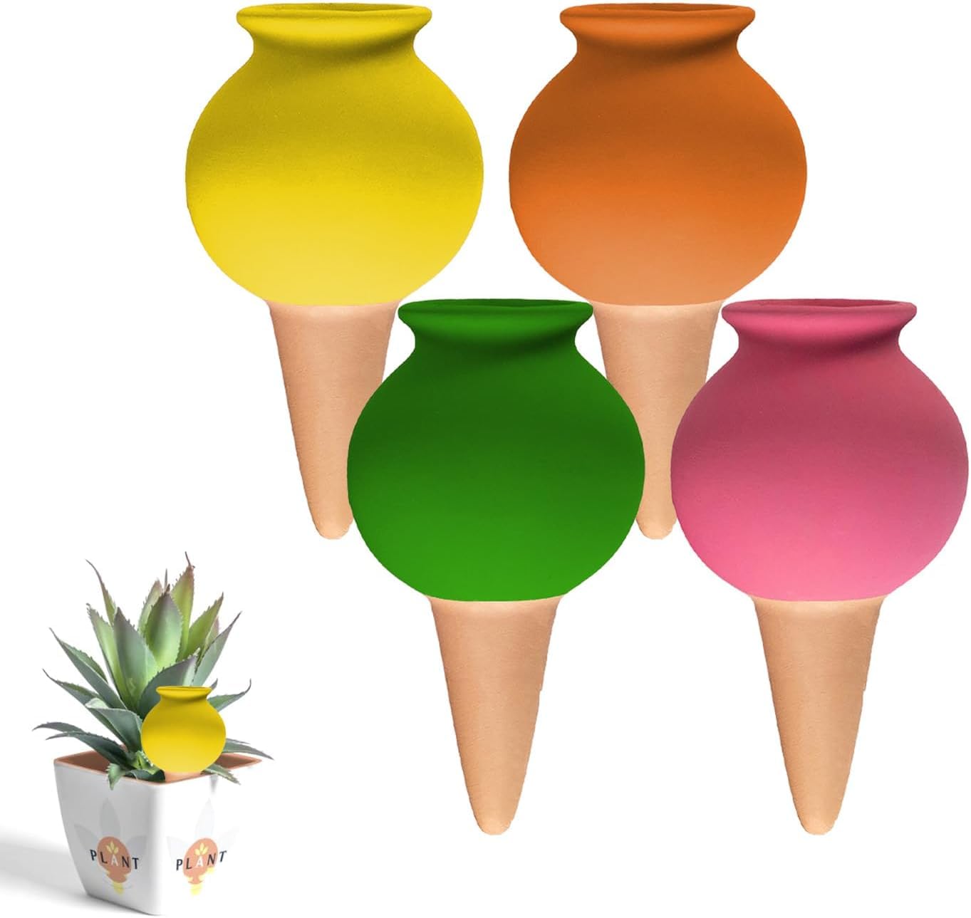 HOTENEAIRE Self Watering Spikes Plant Watering Globes Irrigation Terracotta Watering Device Garden Waterer for Indoor Outdoor Plant 4 Packs (Style B Bottle)