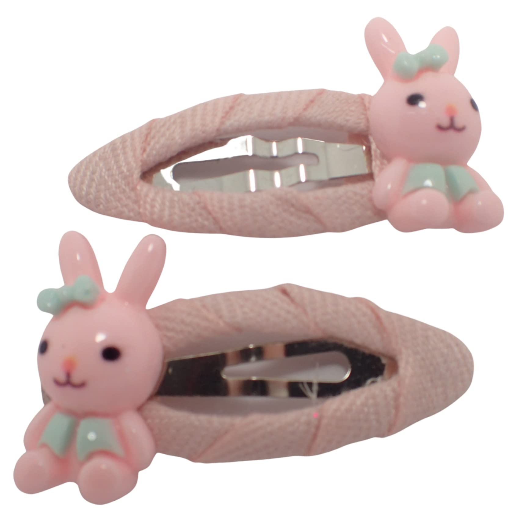 Topkids Accessories Bunny Motif Ribbon Wrapped Snap Hair Clip Small Hair Clips Girls Hair Accessories Baby Hair Clips Girls Hair Clips Mini Hair Clips Toddler Clips Pin Curl Clips (Pink)