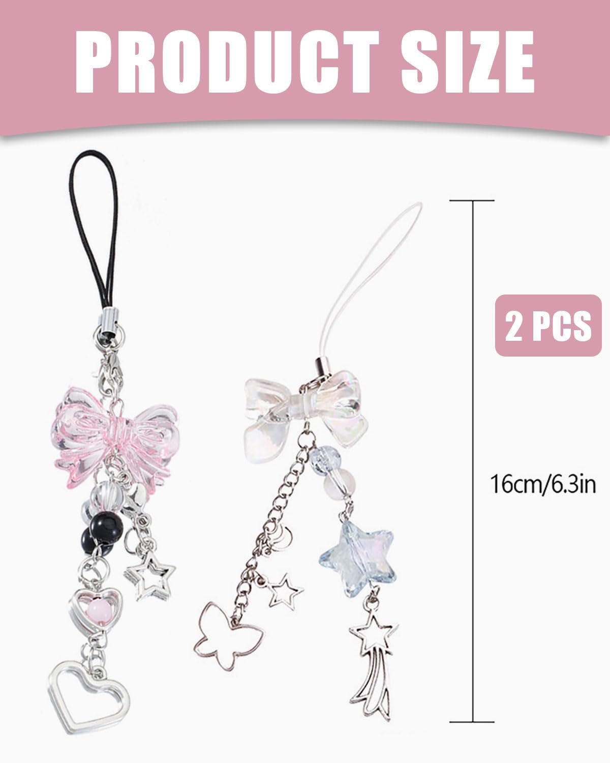Porte-clés téléphone portable Y2K fraise papillon étoile breloques lot de 2
