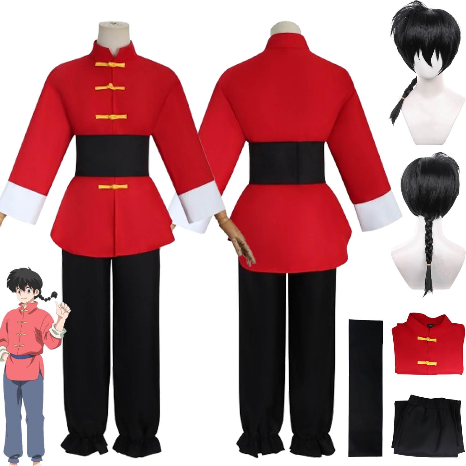 Anime Personaggio Ranma Cosplay Costume Vestito Gioco di Ruolo Uniforme Set Completo Halloween Carnevale Festa Dress Up Suit con Parrucca per Uomo