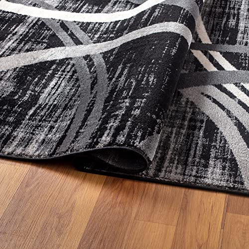 Rugshop Modern Wavy Circles Design Area Rug 10' x 14' Black