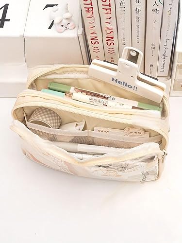 Miniatura 6 de Estuche estético para lápices, estético, estacionario, kawaii, lindo estuche transparente grande (azul)