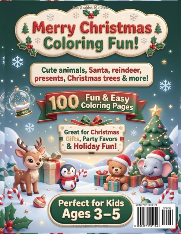 Christmas Coloring Book for Kids Ages 3-5: Bold and Easy Christmas Coloring Activity Pages with Cute Animals, Jungle Friends, Santa, Reindeer, ... (Christmas Magic Coloring Books Collection) image 3