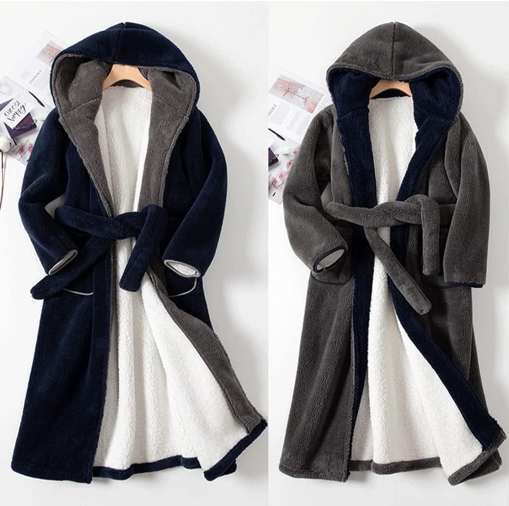 Szlafrok Męski, Ciepły I Gruby, Wykonany Z Flaneli I Skóry Jagnięcej, Z Regulowanym Paskiem, Odpowiedni Do Noszenia Zimą W Domu (Dark gray XXL)