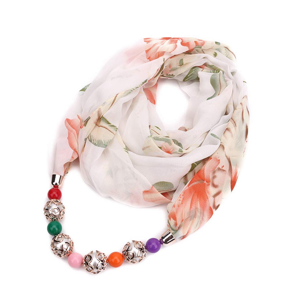 Ulalaza Women's Style-42 Scarf Bead Pendant Scarf Charm Ethnic Style Infinity Scarves Scarf Necklace