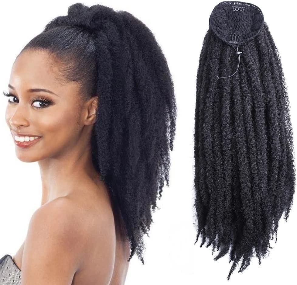 Marley Braids Locs Ponytail Drawstring Ponytail Extension Hairpieces Clip in Braided Loc Ponytail Afro Kinky Curly Clip in Braided Pony Tail Hair Extensions for Black Women (18 inch/45cm