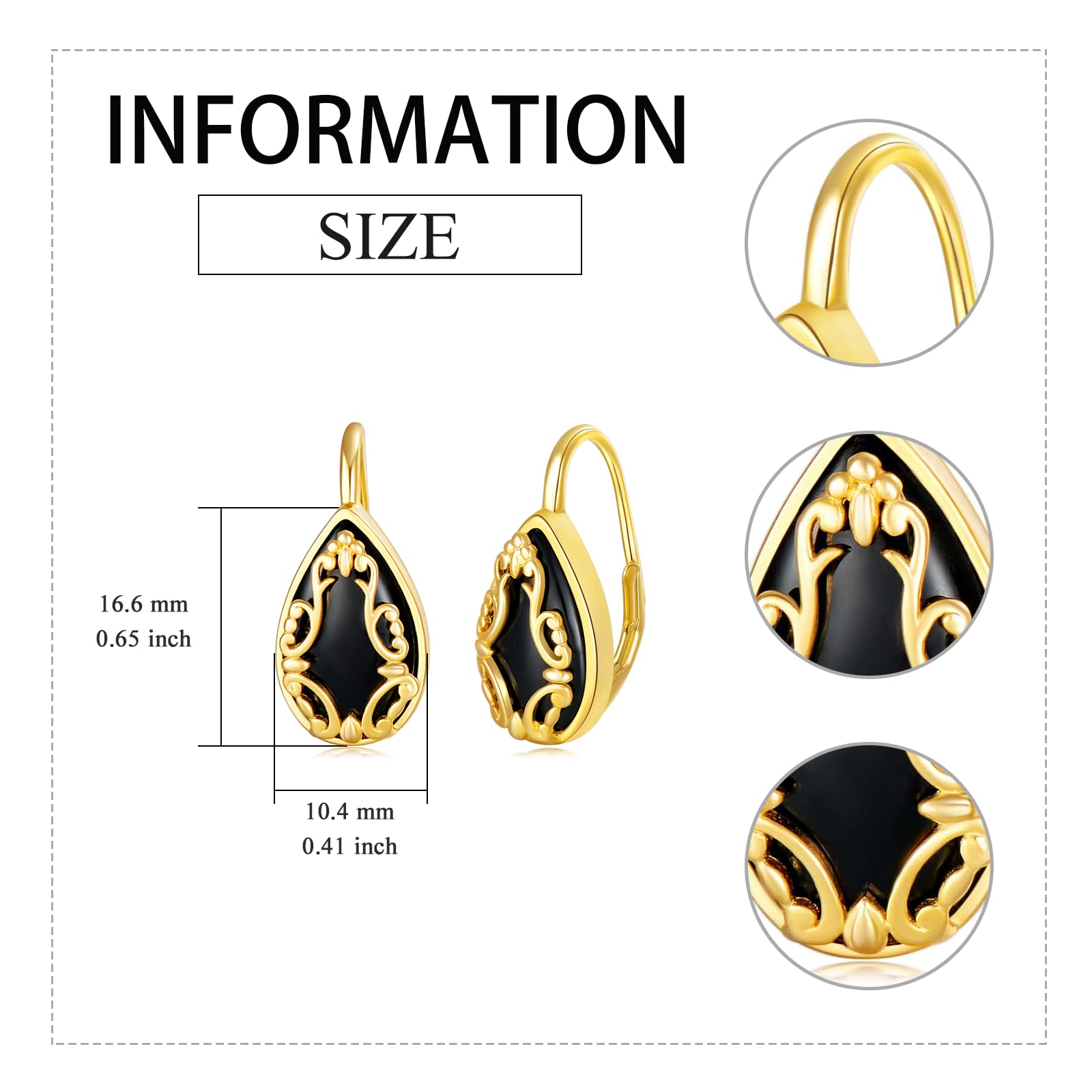 VONALA Schwarze Onyx-Ohrringe - Sterlingsilber Gelbgold vergoldet filigrane Onyx-Ohrhänger Boho-Ohrringe mit schwarzen Edelsteinen - Schmuck Geschenke für Frauen und Mädchen