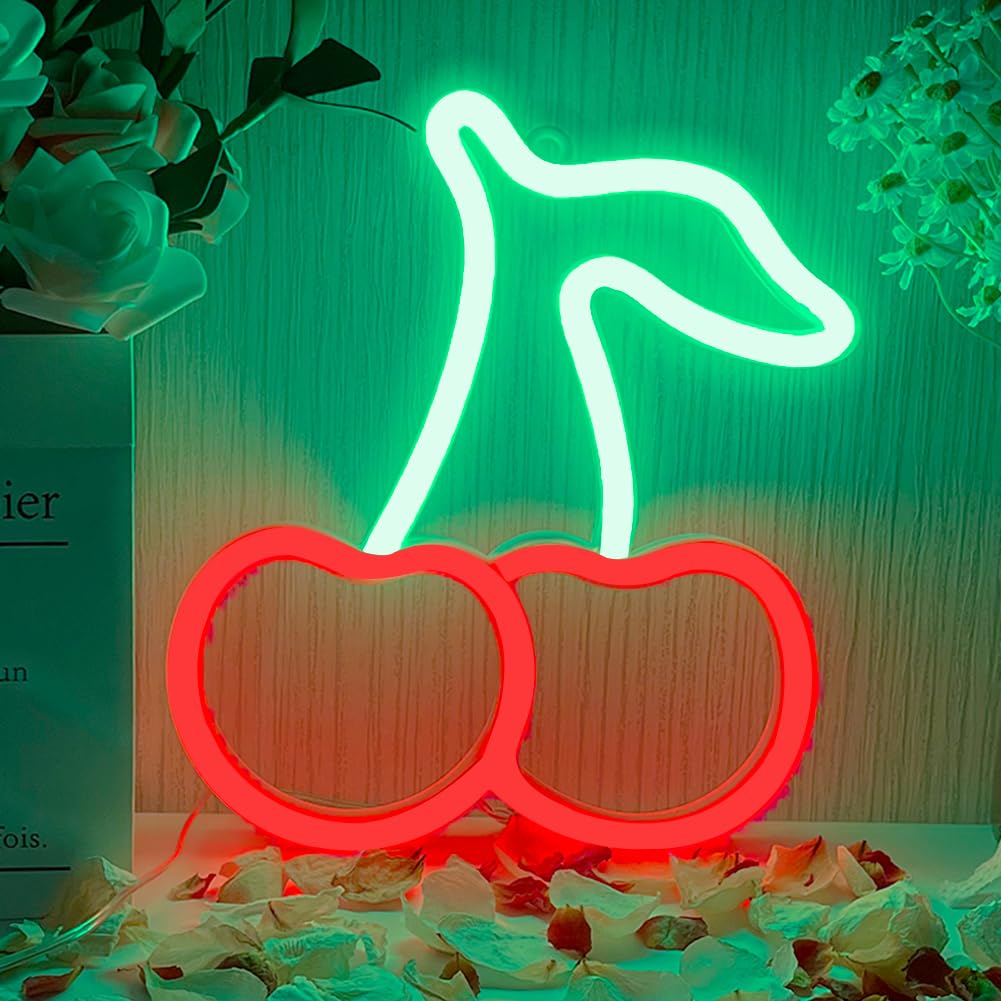 Neonowe światło wiśniowe Cherry Neon Light Sign LED neonowa tabliczka LED na lampę USB lub zasilanie bateryjne neonowe światło Sign do pokoju dziecięcego, sypialni, baru, restauracji, na Walentynki