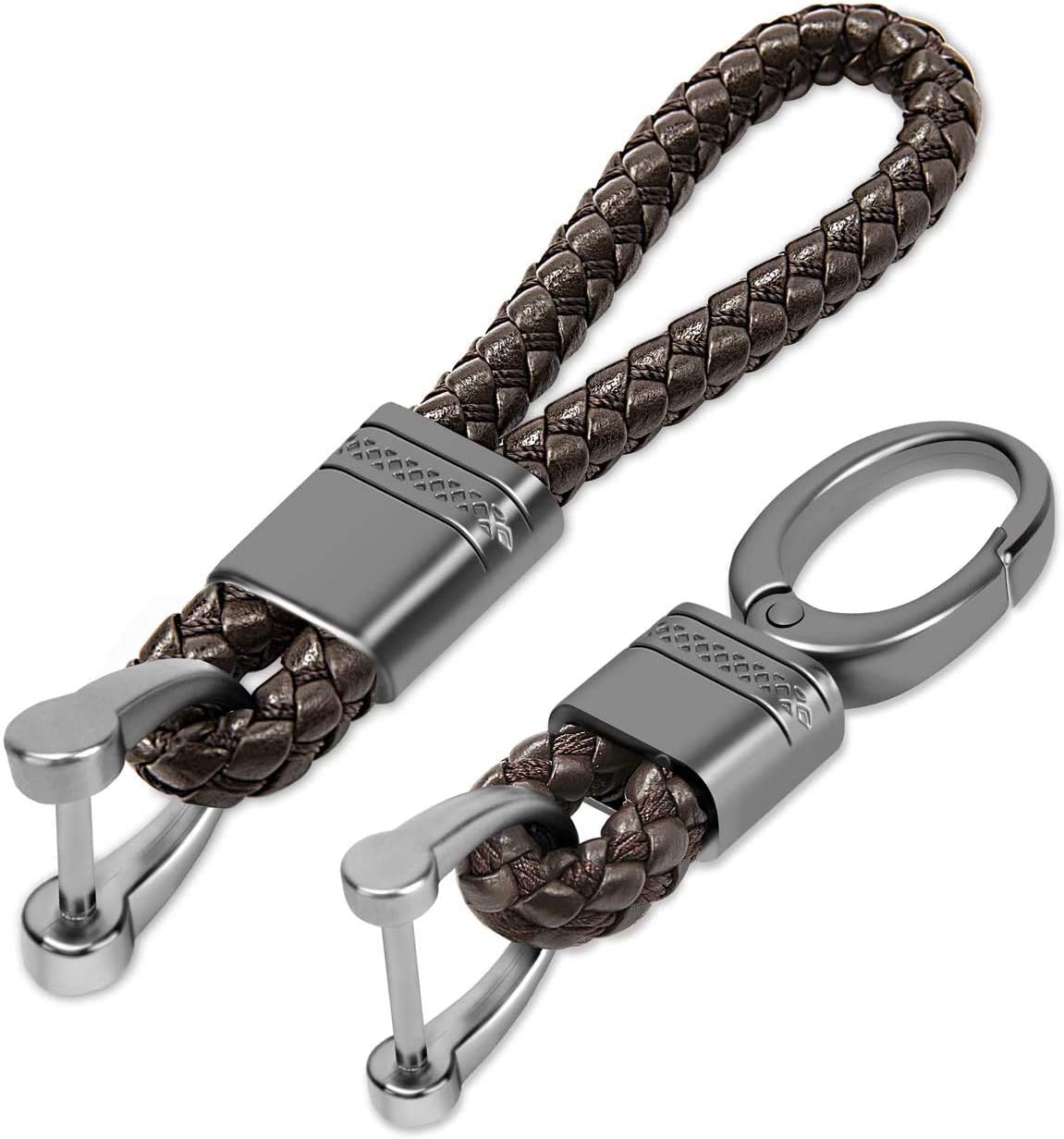 JVCV® 2 Pack Genuine Leather Keychain with Zinc Alloy Buckle Keyring