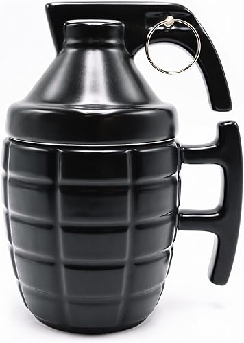 Caliber Gourmet Grenade - Taza de café grande de cerámica con tapa (11.8 onzas), gran taza de café para té, se adapta a cafeteras K-Cup, viajes,