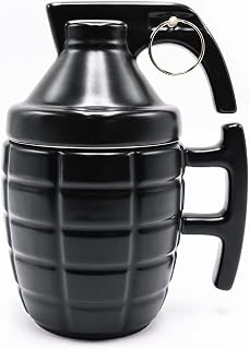 Grenade Ceramic Large Coffee Mug with Lid (11.8oz), Great Tea Coffee Cup, fits K-Cup coffee makers, Travel, Camping Trips, Loved by Military, Veterans, Gun Lovers, Christmas Gift