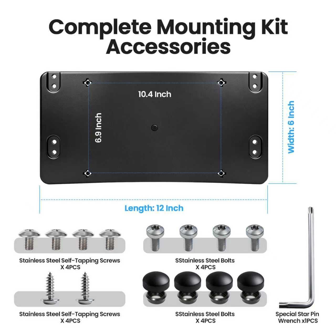 TOVIIEA Rear License Plate Bracket Holder Fit for 2007-2025 Mercedes-Benz, Standard 6"x12" Tail Bumper Car Tag Holder Frame Replace with Screws & Wrench,OEM 1698170211 & A0008101711 - 3