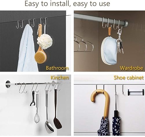 Miniatura 6 de Poeland Ganchos dobles de acero inoxidable 304 para cocina, baño, cajón, puerta de armario, puerta de gabinete, gancho de división de cubículo de