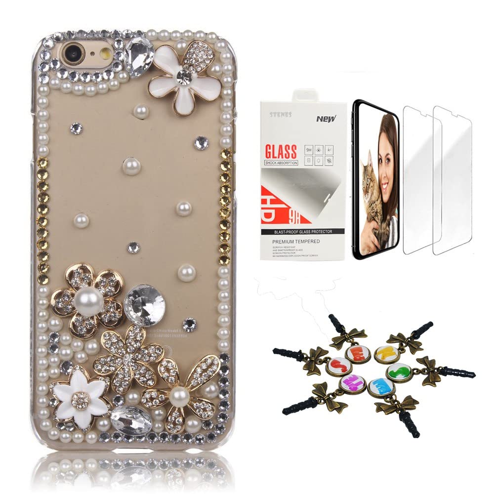 Crown Skull Chain Pendant Flowers Design Cover With Screen Protector