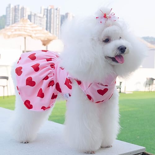 Miniatura 129 de CuteBone - Vestido de terciopelo para perro, cuello alto, falda de cachorro de búfalo rojo, traje de mascota, ropa de gato con lazo para el pelo