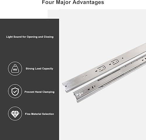 Miniatura 3 de Deslizadores de cajones de acero inoxidable de 22 pulgadas, amortiguación hidráulica para un cierre suave, alta capacidad de carga, clip extraíble,