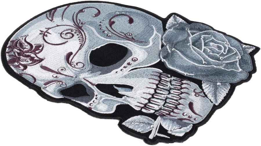 PatchStop Sugar Skull Rhinestones Gray Purple Iron On Patches for Clothing Jeans - 7x9in Large DIY Sew On Patch for Jackets Bags - Embroidered Decorative Candy Skull Ladies Patches