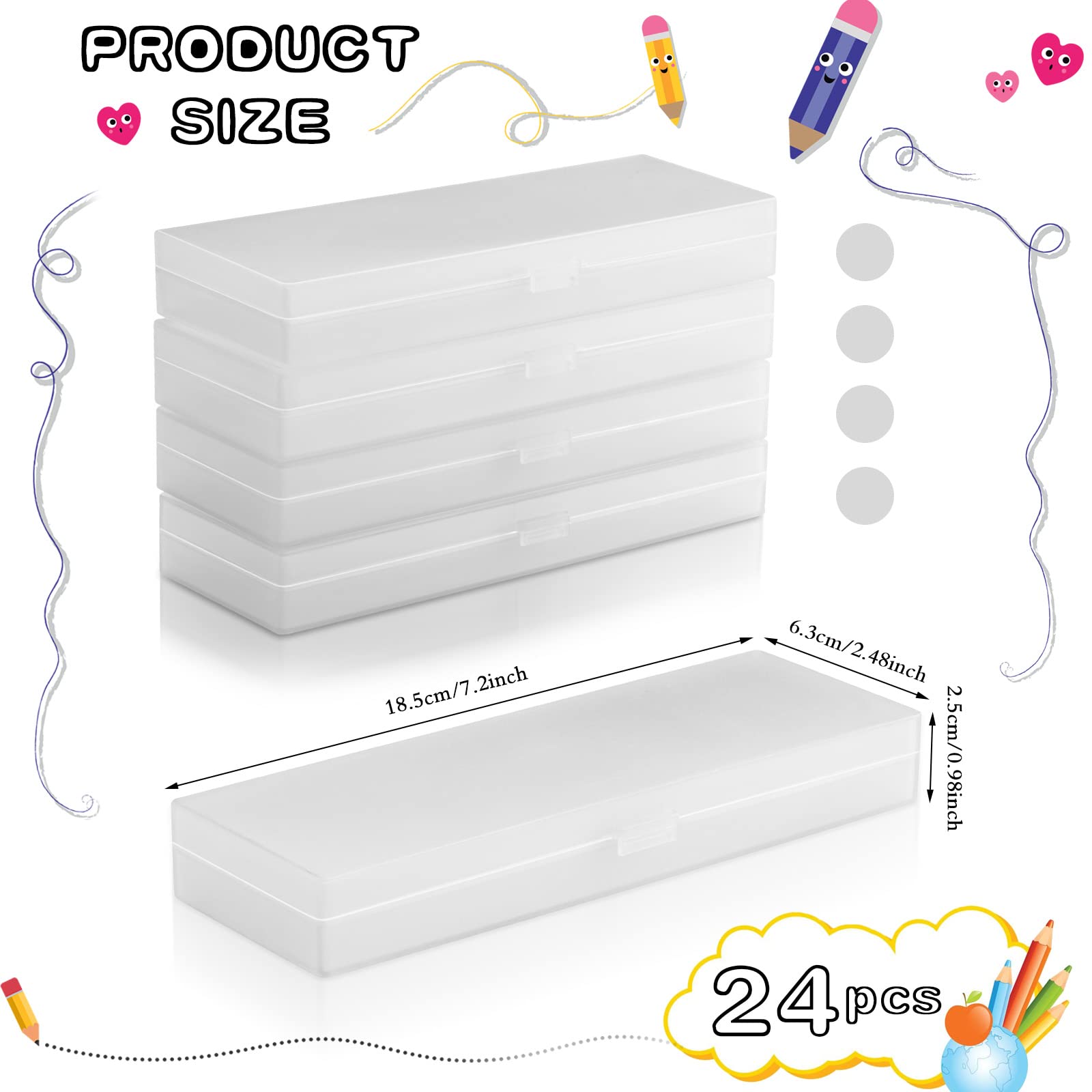 Fainne 24 Pcs Plastic Pencil Case Bulk Pencil Boxes Plastic Stationery Case Frosted Pen Box Pen Holder with Hinged Lid Snap Closure for Office Supply(7.09 x 2.36 x 0.98 Inch,White)