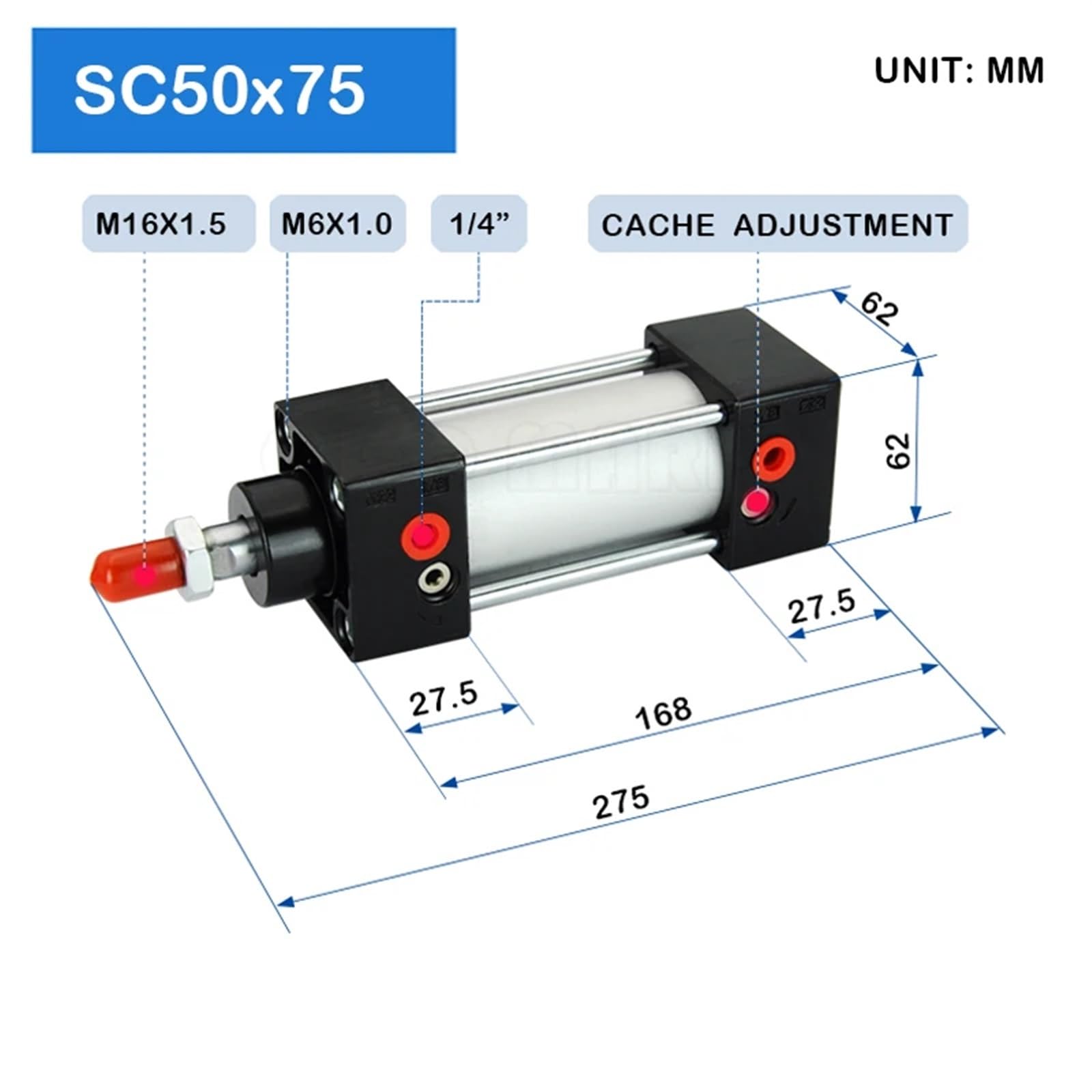 SC50X75 50 mm de diámetro 75 mm de Carrera Actuador de Aire telescópico estándar Especificación del Sello del pistón Pistón del Cilindro neumático de Impacto(F-SC50 TC,SC50X75)