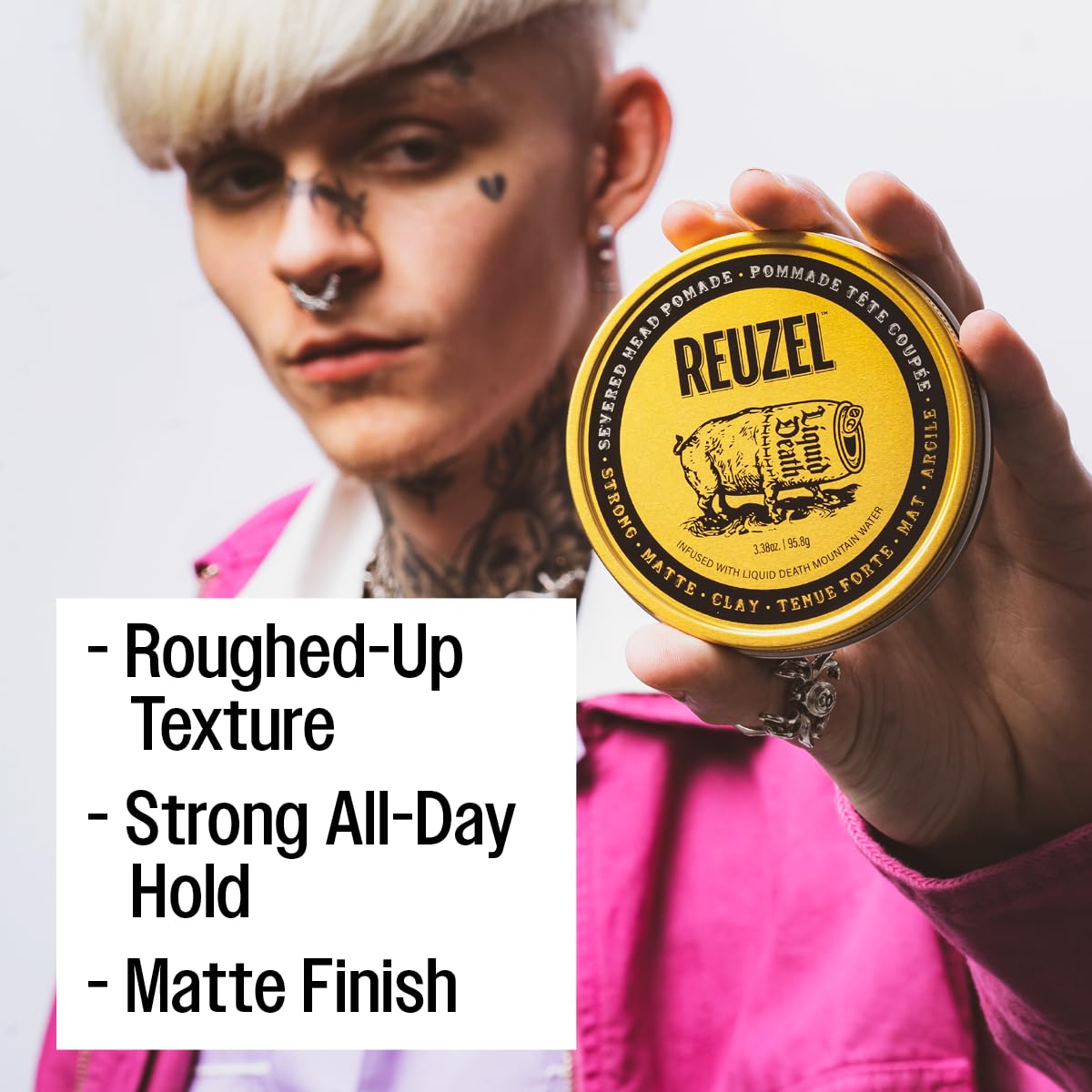 Reuzel Severed Head Matt Clay Pomade, Workable Hold With Added Definition And Texture 3.38oz/95g