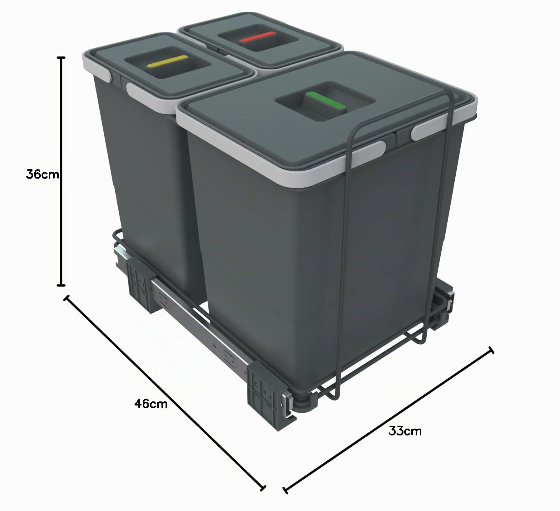 Elletipi PF01 34B1 Pattumiera Differenziata Estraibile per Base in Filo di Acciaio e Plastica con Guide in Metallo, Capacità 18 + 8 + 8 Litri