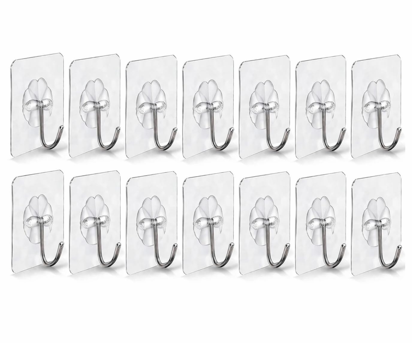 Gill Global Heavy Duty Pack of 14 Self Adhesive Hooks No Damage Sticky Wall Hooks for Hanging 5kg Strong Hold Transparent Bathroom Hooks Towel Hooks Key Hook Stick On Hooks No Drill