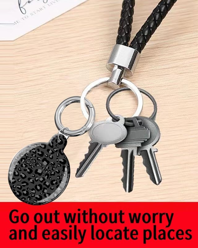 ANDRIU Case Compatible with Air Tag,Protective Tracker Case with Loop Keychain Holder,Scratch Resistant Air Tag Cover for Wallet,Luggage,Dog,Pets(Black Leopard Skin Spots) image 5
