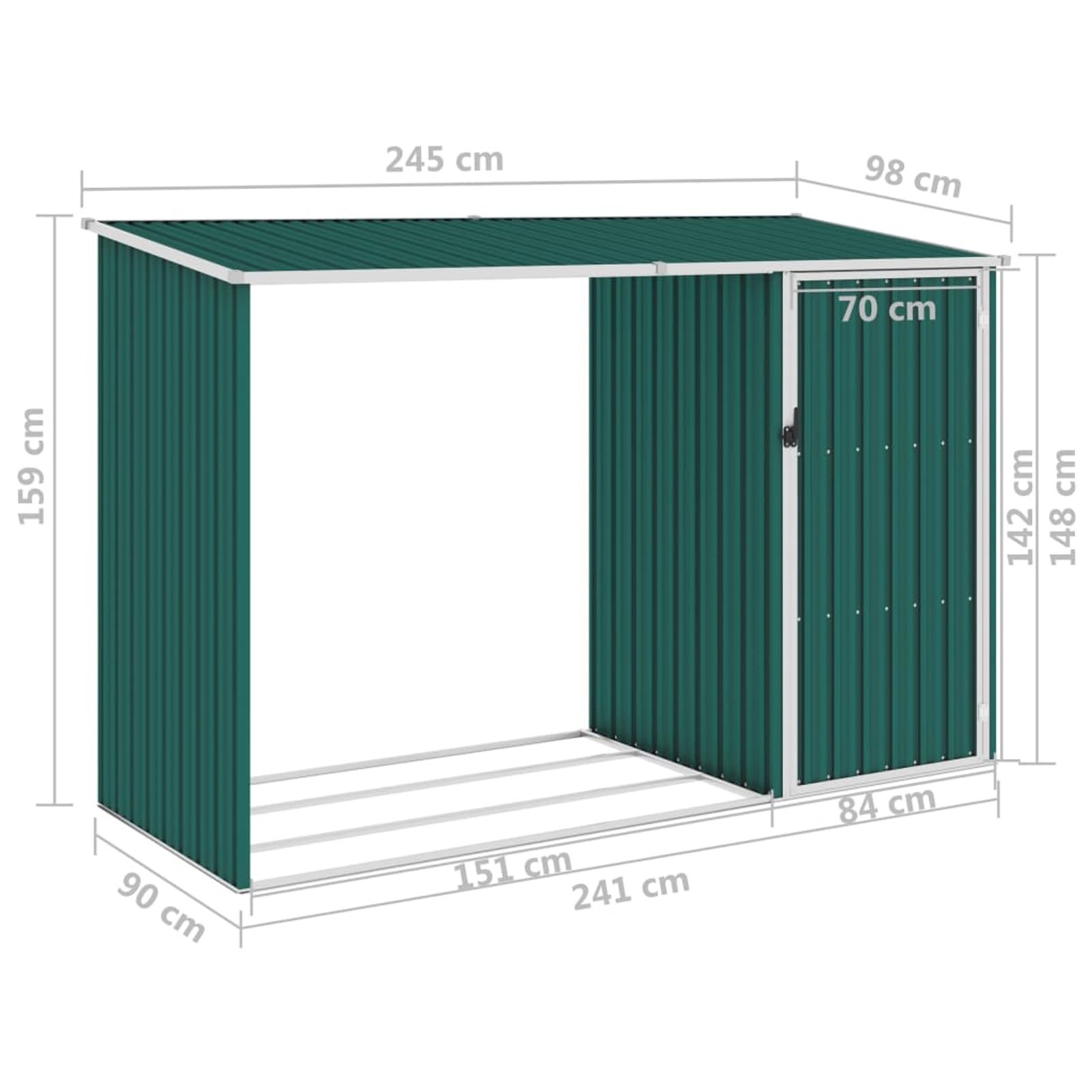 Gecheer Gartenlagerung Grün Stahlregal Schuppen Outdoor-Organisation für Werkzeuge Brennholz