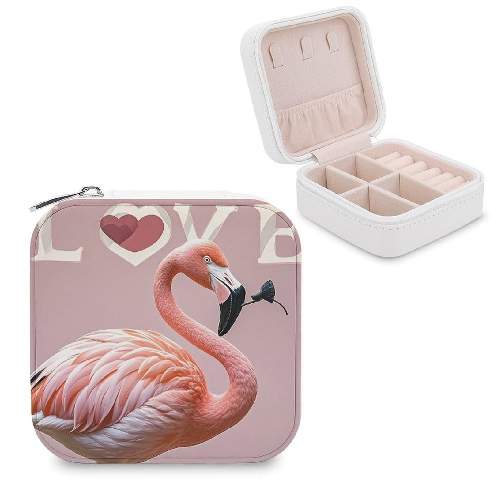 FekiLoot Love Flamingo Jewelry Case Leather Jewelry Organizer Travel Jewelry Case Portable Small Jewelry Box Mini Display Storage Box Trinket Organizer for Ring Earring Necklace