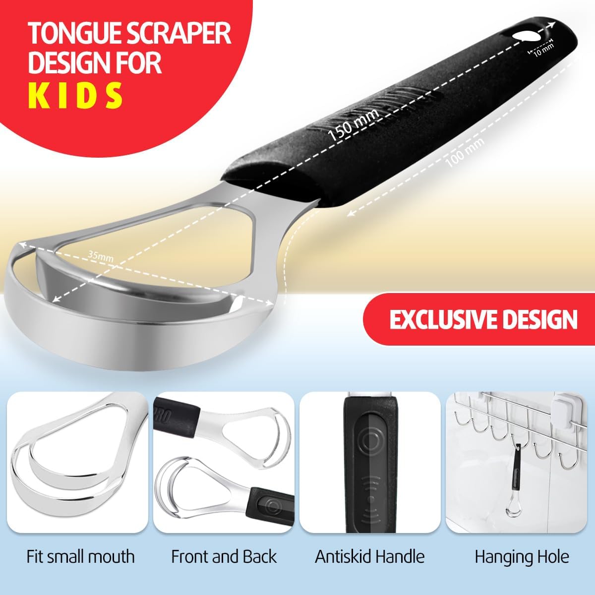 Raspador de lengua para niños, paquete de 4 raspadores de lengua de acero inoxidable, rascador de lengua de metal para adultos, rascador de lengua duradero con funda de viaje para reducir el mal