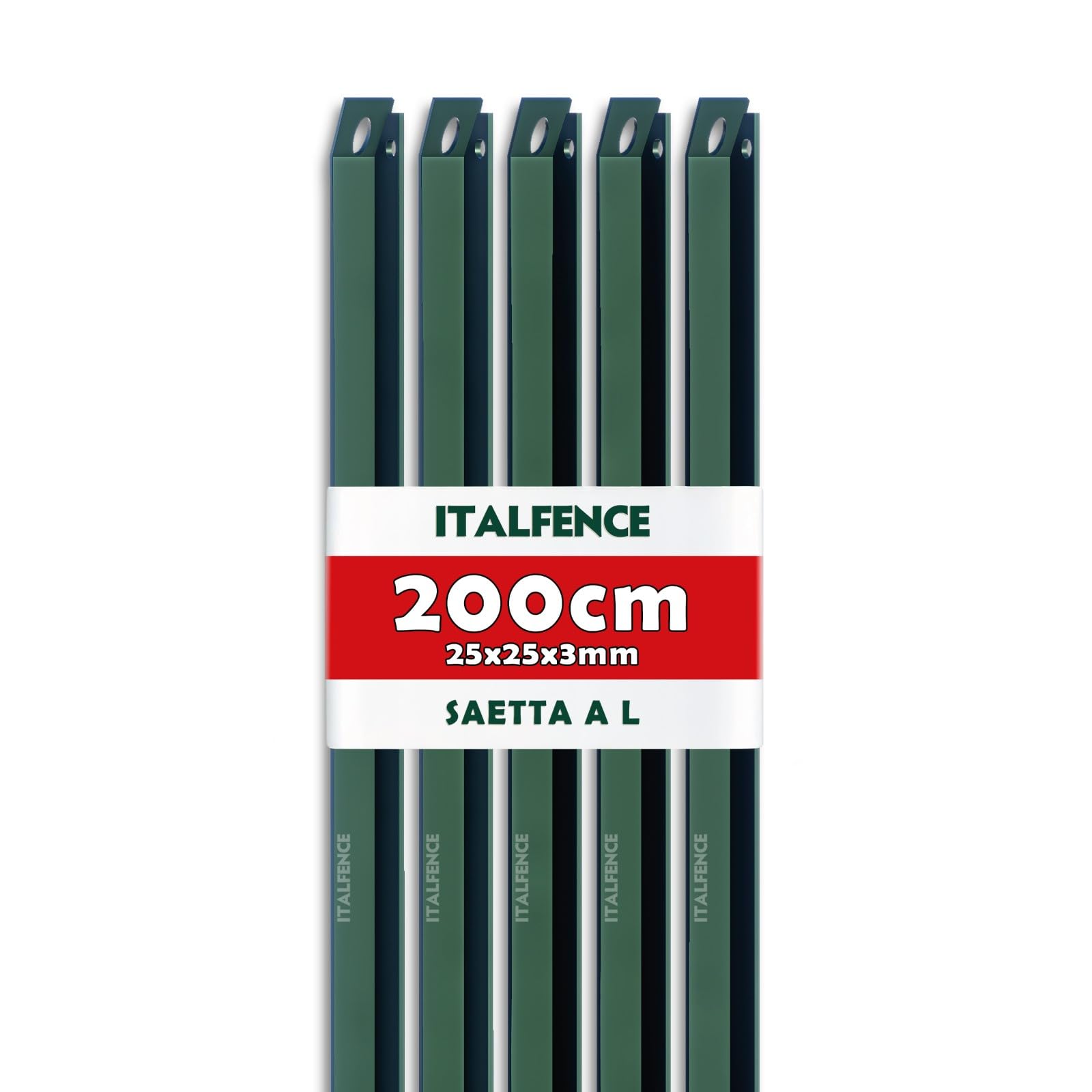 Saetta a L H200cm 25x25x3mm in ferro plastificato verde [10 pezzi]