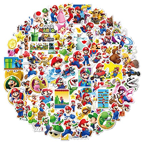 Autocollants Mario, Laptop Autocollant Mario, Autocollants Etanches Mario, Dessin Animé Autocollant Mario, Enfants Autocollants de Fête d'Anniversaire, pour Scrapbooking, Skateboard(environ 100) Cover