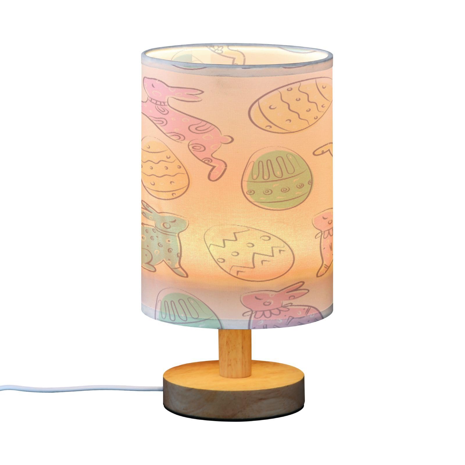 SDMKA Cute Easter Eggs Bedside Table Lamp for Bedroom, Minimalist Nightstand Lamp with Round Fabric Shade for Living Room, Office, No Bulb Required