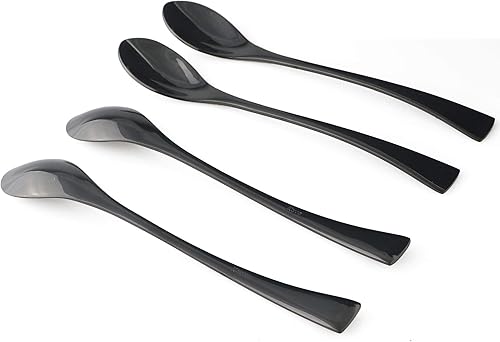 Miniatura 3 de Cuchara mezcladora de mango largo de acero inoxidable 1810, 4 piezas, agitando para té helado, café, pulido de espejo, negro