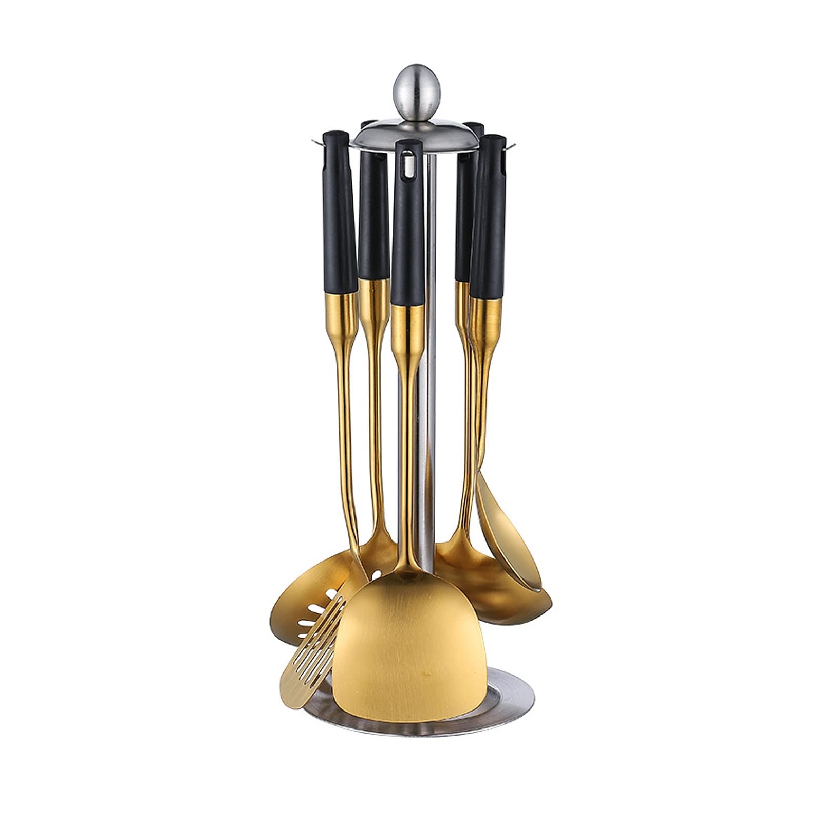GTHTUHFD Kitchen Utensil Sets, 6 Pieces Anti-Scalding Stainless Steel Kitchen Tools Set With Rotatable Holder, Cooking Utensils Set, Suitable For Kitchen Cooking,