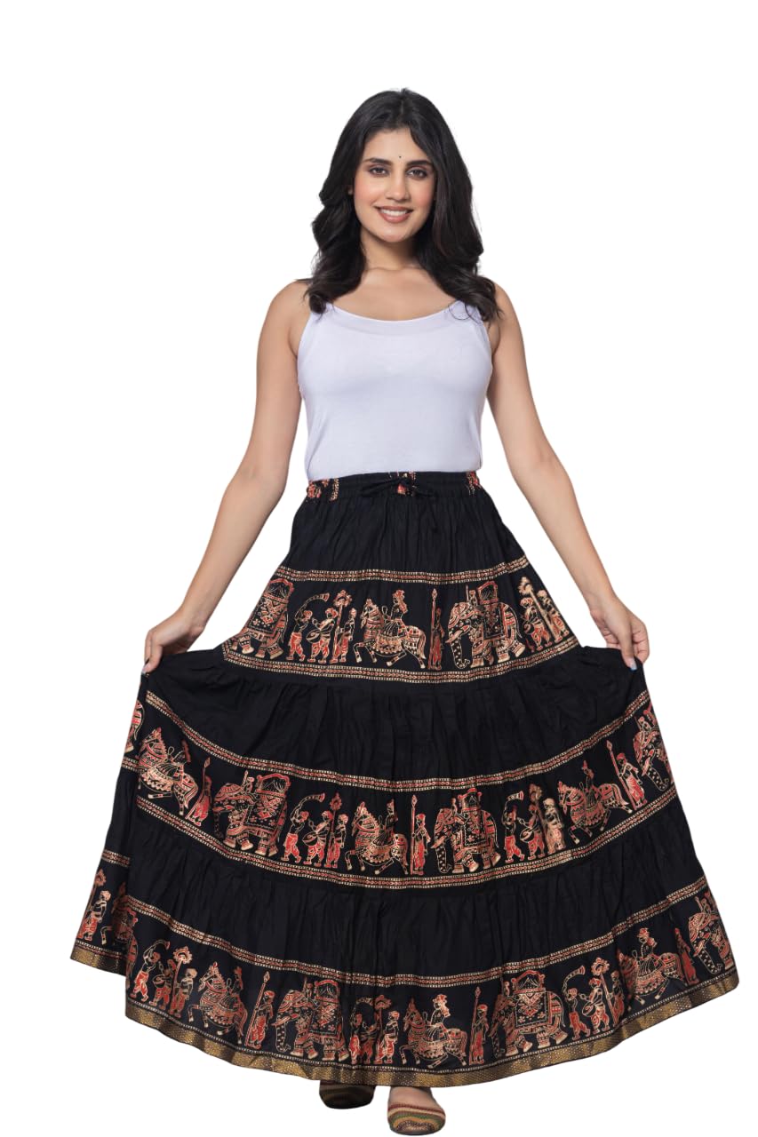 Women’s Printed Long Skirt | Traditional Rajasthani Elephant Print Flared Maxi Skirt | Ethnic Boho A-Line Tiered Skirt for Women & Girls | Casual, Festive-picture-21