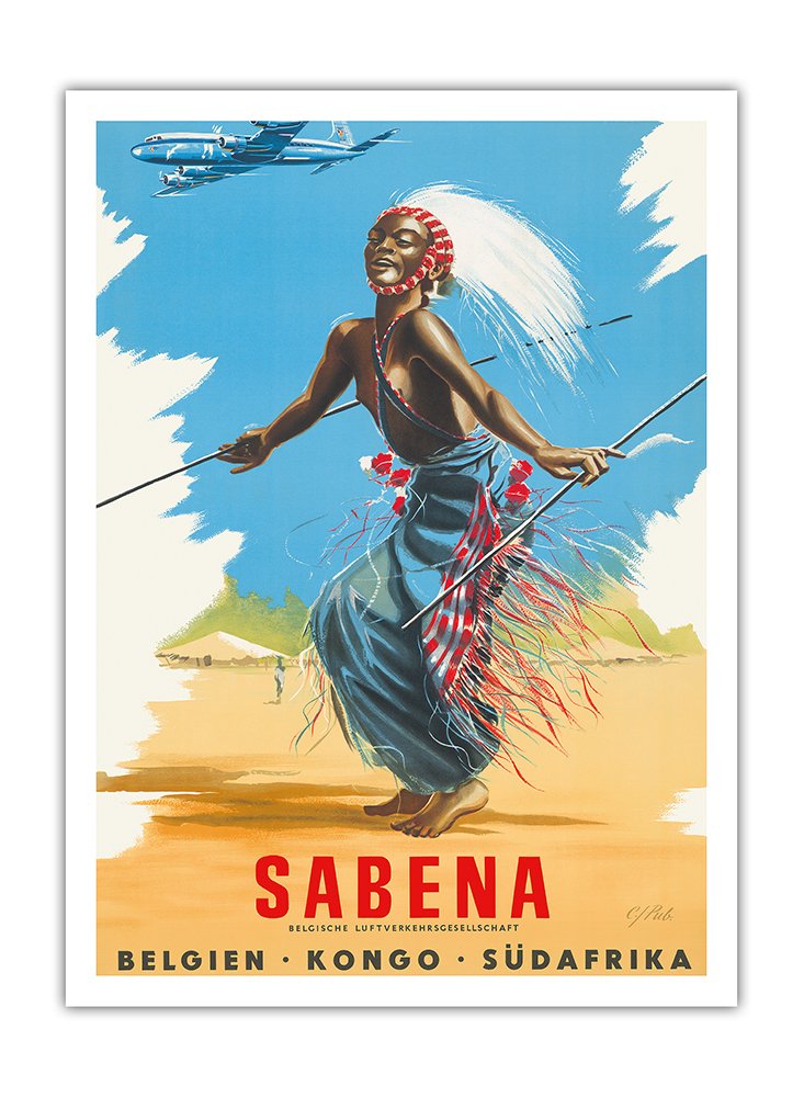 Affiche Sabena Danseur Africain papier bambou sans reflet 31x41