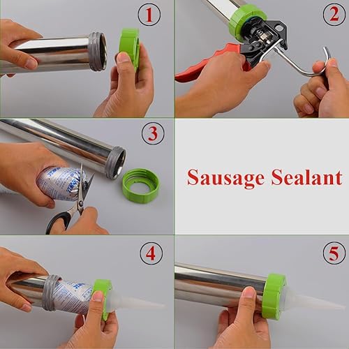 Miniatura 5 de Pistola para calafatear salchichas, accionamiento manual, pistola de calafateo de alto empuje para procesar cartuchos adhesivos