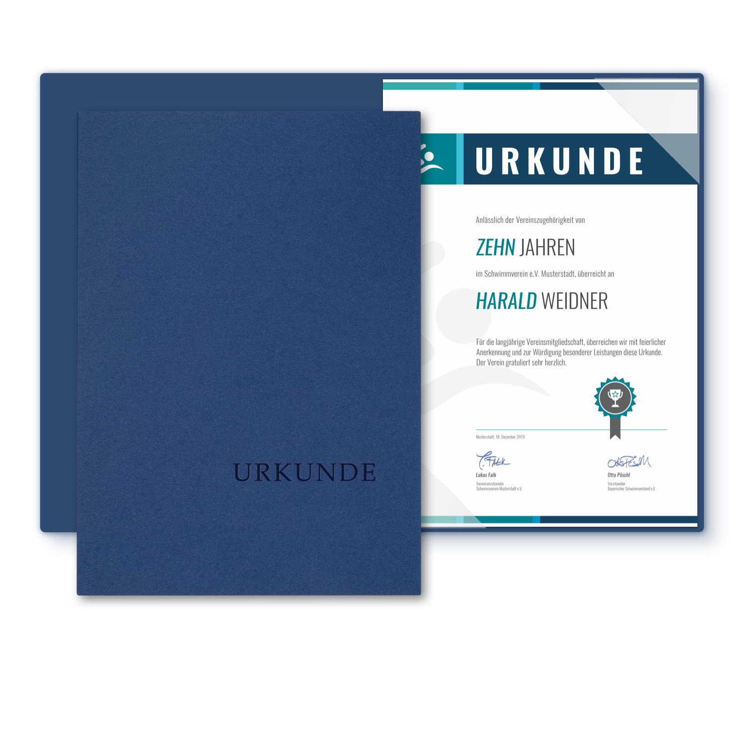 Cartellina per certificati, formato A4, di alta qualità, con elegante goffratura "Urkunde", BL-exclusivdruck® Basic, per carta DIN A4 (blu reale, 8 pezzi)