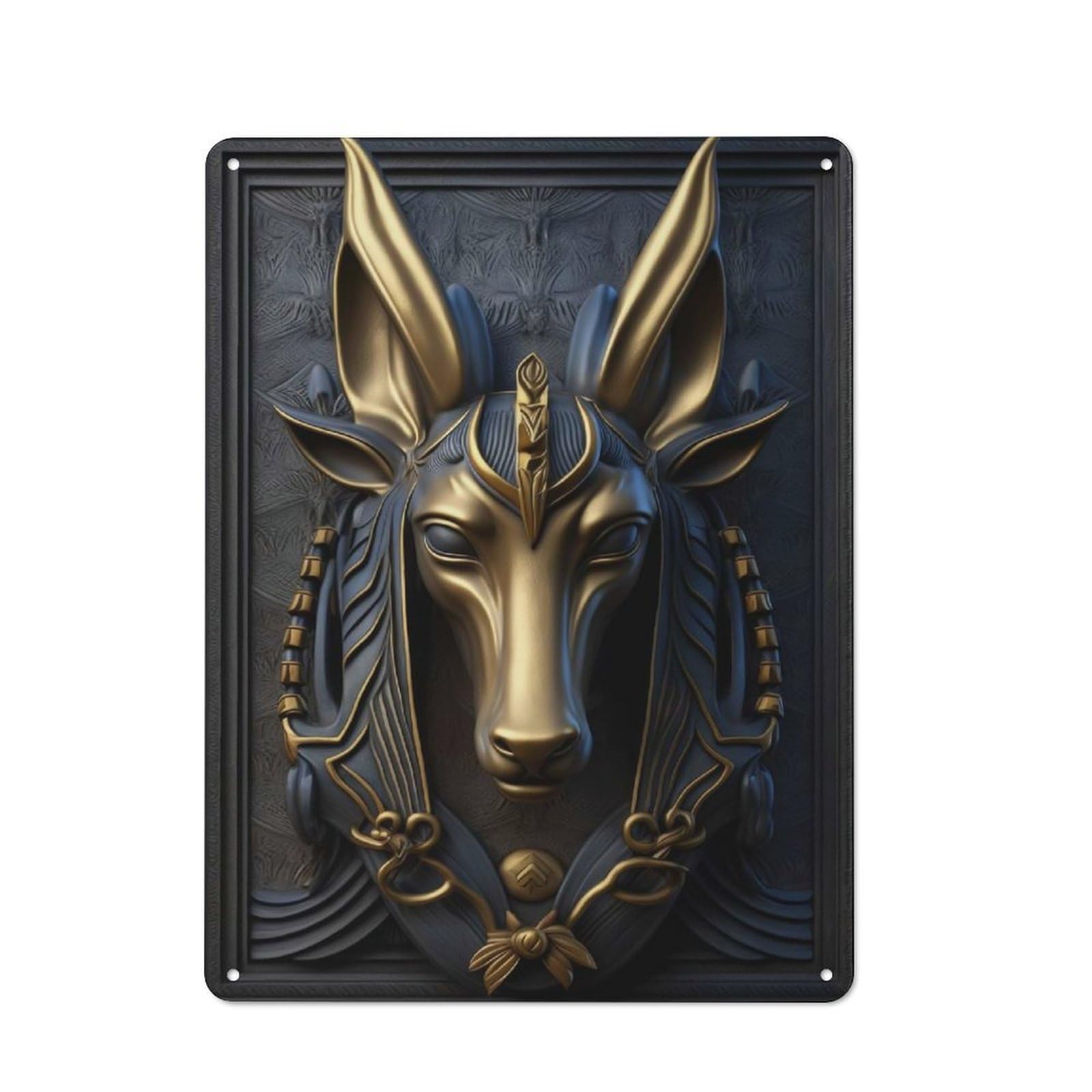 Junmoney Style-2 Metal Plaque 40X30cm With Gold Relief Anubis Ancient For Hallway Wall, Rustic Decor, A Metal Wall Feature For Hallways And Entrance Areas
