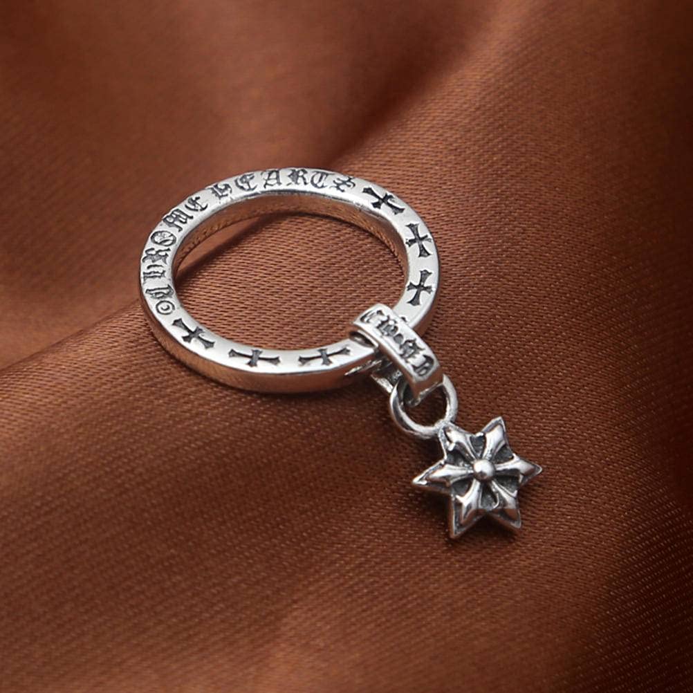 Sterling Metal Open Finger Ring S925 Sterling Metal Jewelry, Vintage Thai Metal Personality Cross Six-Pointed Star Pendant Couple Ring Gifts for Lover Metal, 15#