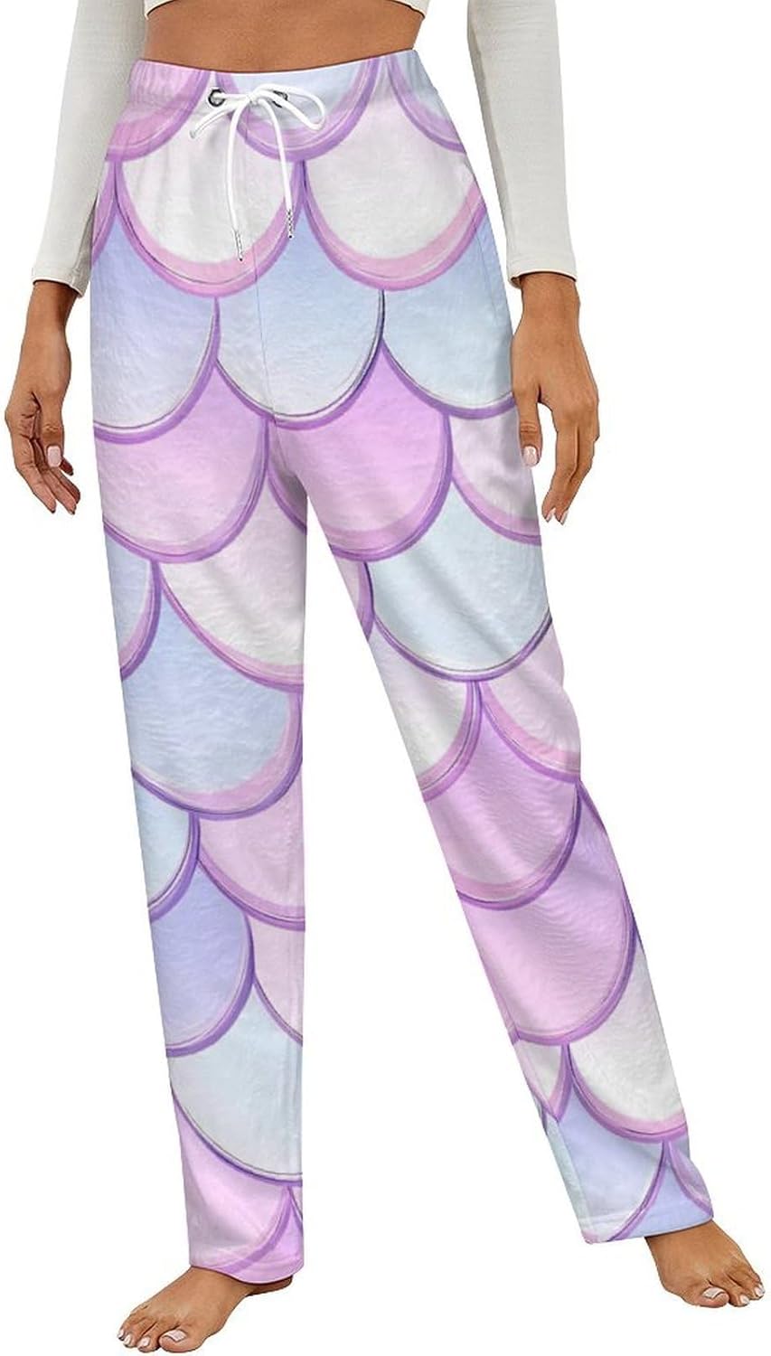 Pinkpurple Fish Scales Flannel Pajama Pants Women Soft Fleece Sleep Pj Lounge Bottoms