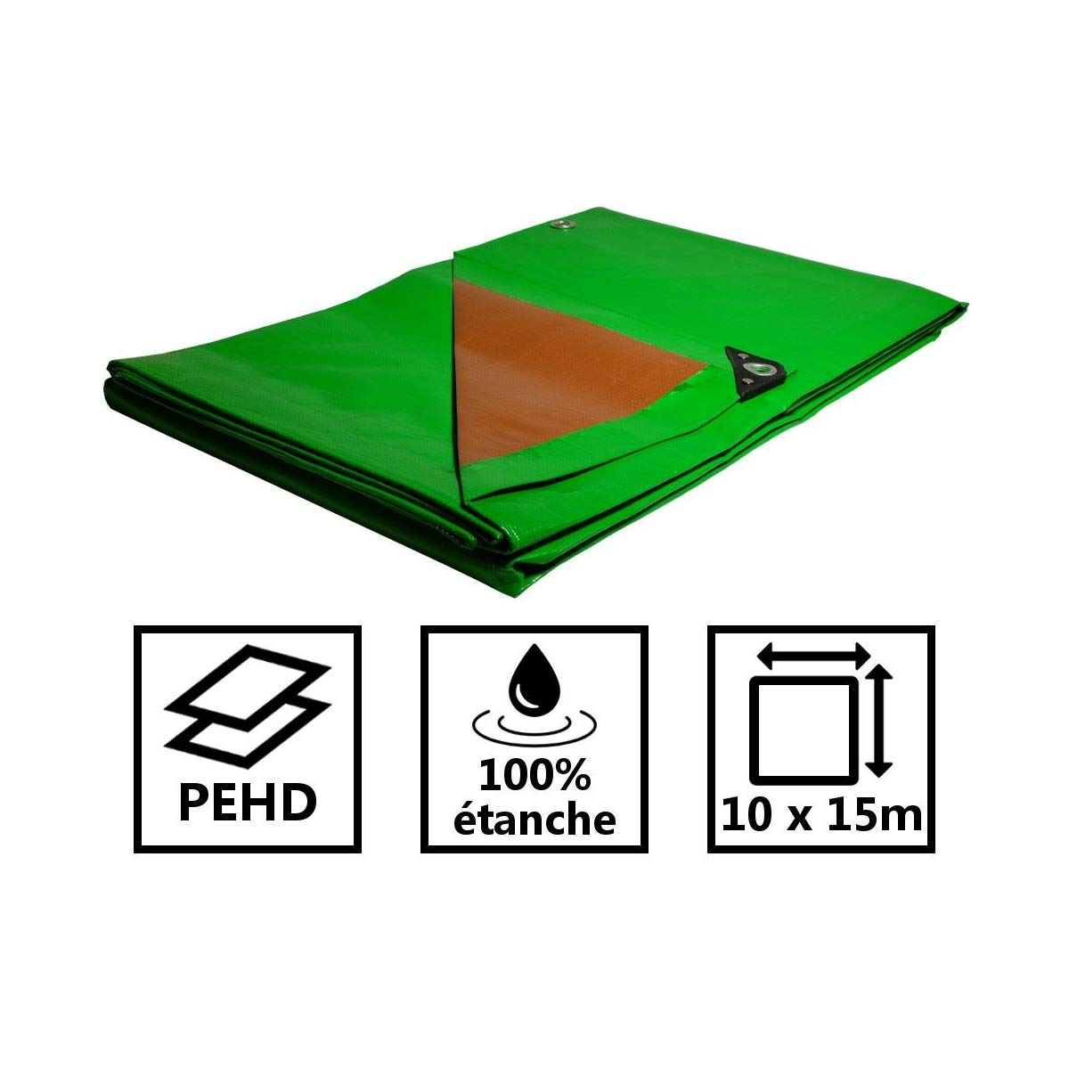 Telo plastico 10x15 mt impermeabile trattato anti UV verde e marrone 250g/m² PE alta densità
