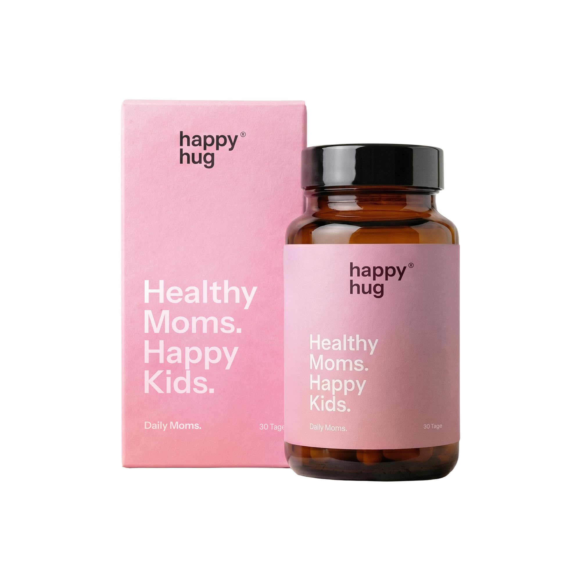 happyhug Daily Moms | Für Schwangerschaft & Stillzeit | 18 Nährstoffe mit DHA aus Algenöl, Folat, Eisen & Cholin | Vegan & laborgeprüft | 120 Kapseln für 30 Tage